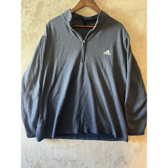 Adidas Shirt‎ Men's 2XL Blue Long Sleeve 1/4 Zip Pullover Polyester 3 Stripe - Picture 1 of 6